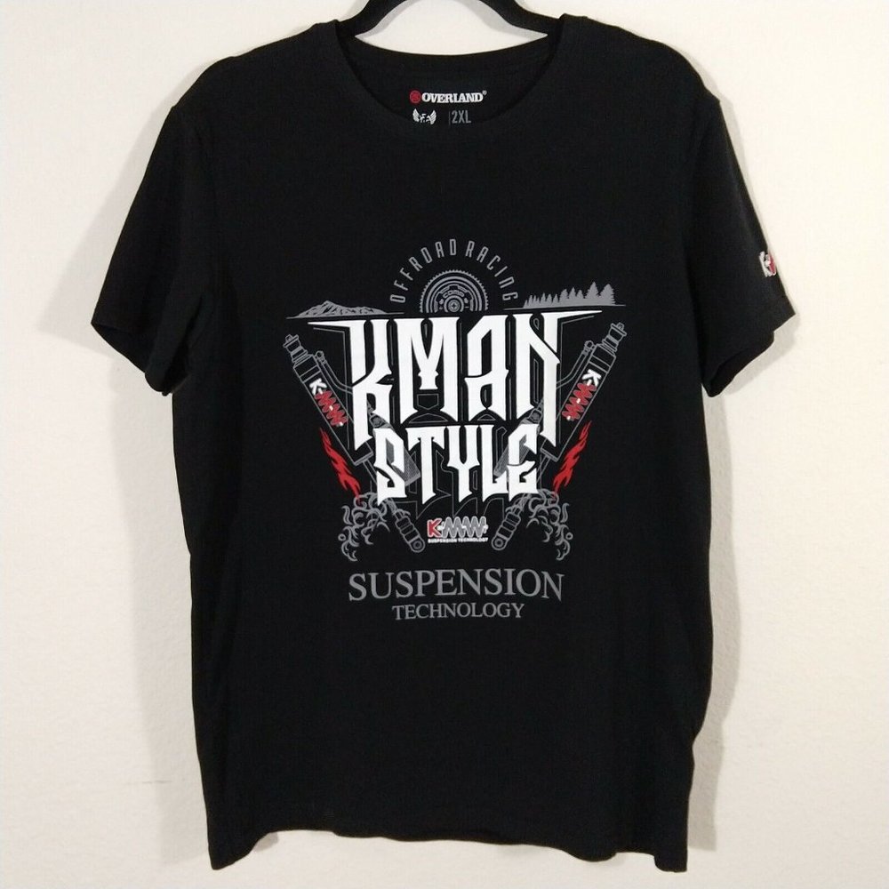 Vintage Overland "Suspension Technology" Art Graphics T-shirt Black Fit Size L